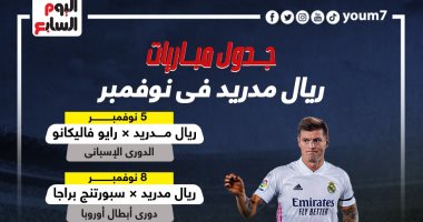 5 مباريات قوية تنتظر ريال مدريد حتى نهاية شهر نوفمبر.. إنفو جراف