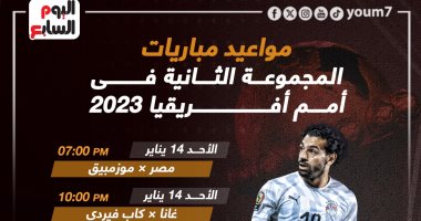 مواعيد مباريات مجموعة مصر فى كأس أمم أفريقيا 2023.. إنفوجراف