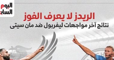 نتائج آخر مواجهات ليفربول ضد مان سيتي قبل قمة الدوري الإنجليزي.. إنفو جراف