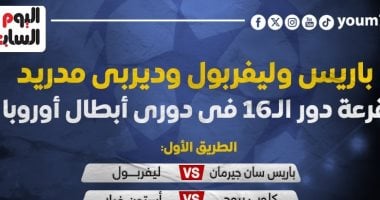 قمة ليفربول وباريس وديربي مدريد الأبرز فى ثمن نهائى أبطال أوروبا.. إنفوجراف